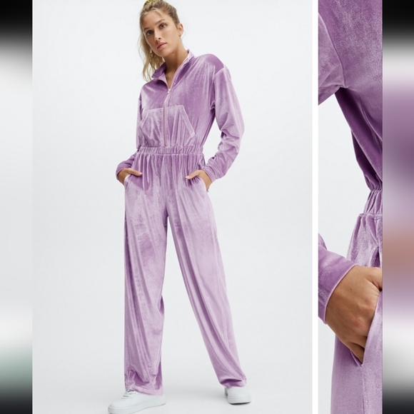 Fabletics Pants - Fabletics Lavender Velvet Jumpsuit Size XL